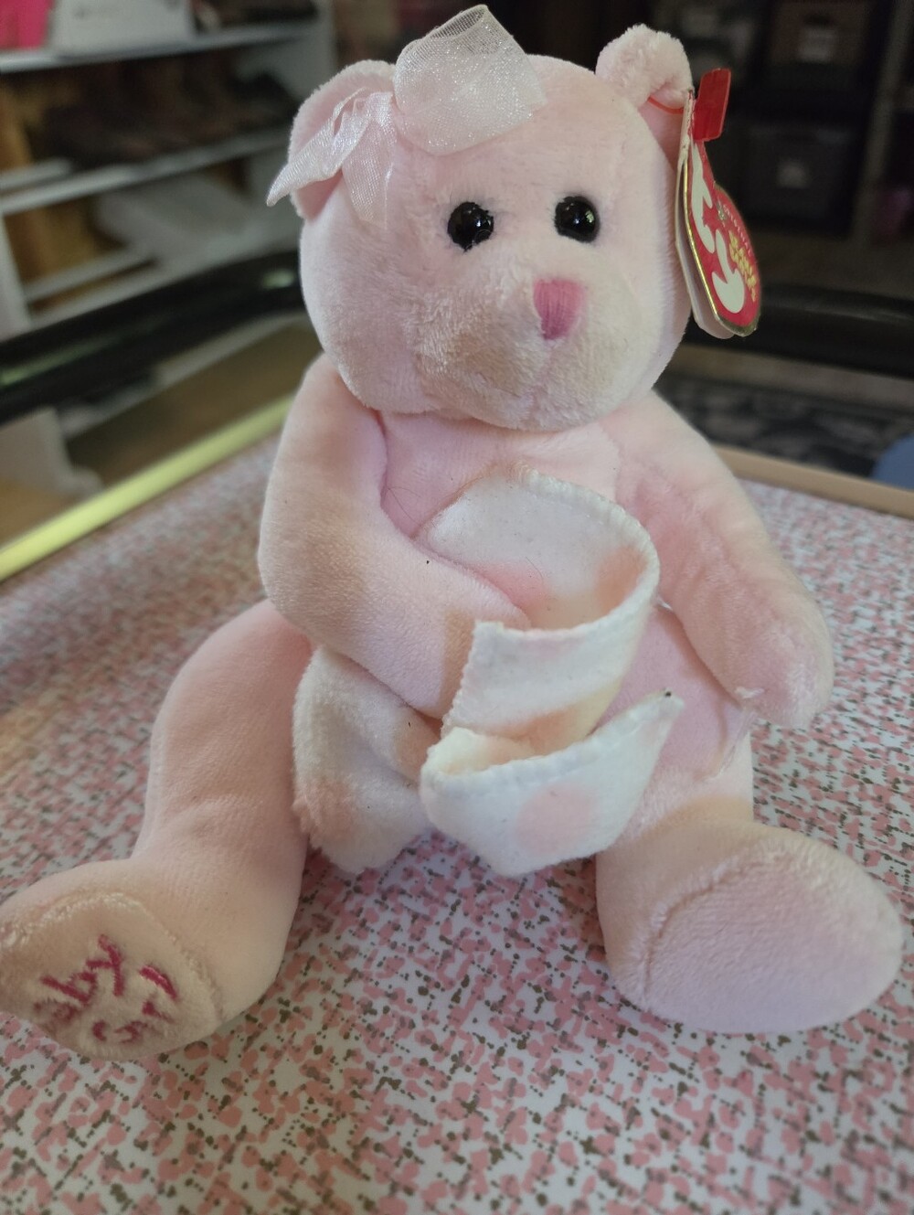 Ty Beanie Baby "Baby Girl" Pink Bear with Blanket Retired 2005 MWMT